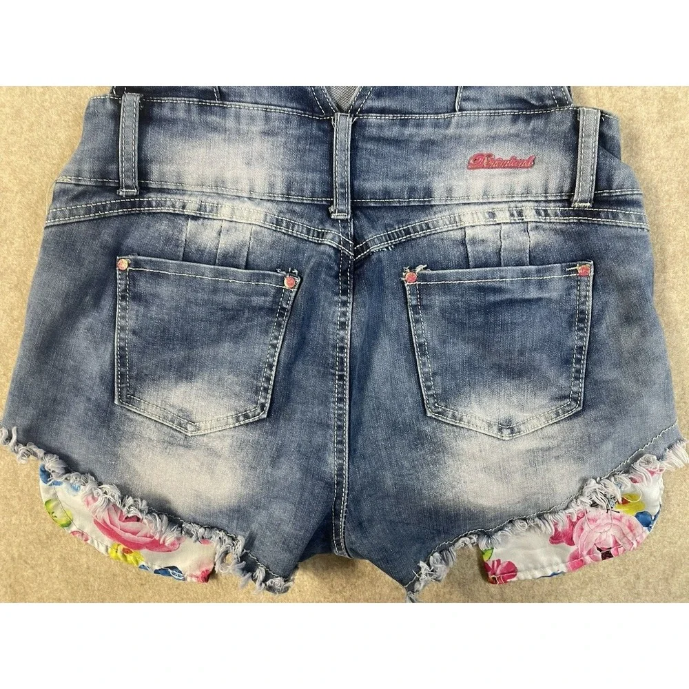 Denim Jean Girls ShortAlls Artsey Vibrant Patches Distressed Hem Painted Paris M